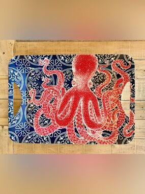Demdaco Dockside Red Octopus Melamine Blue and White Serving Tray Tim Coffey